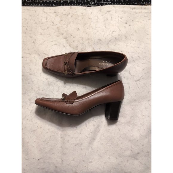 Covington Iona Leather Pump Brown Loafer Moc Bow Slip On Comfort Shoe Size 7.5 - Picture 1 of 9
